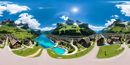 swiss alps village by big waterfalls