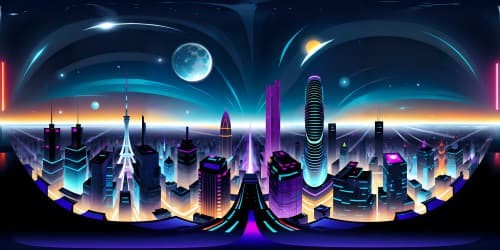 VR360 mesmerizing neon-hue, Tokyo cityscape at night, high-rise silhouettes, gleaming skyscrapers piercing starlit sky. Expressive masterpiece quality, ultra high-res rendering, immersive anime-style VR360 interpretation.