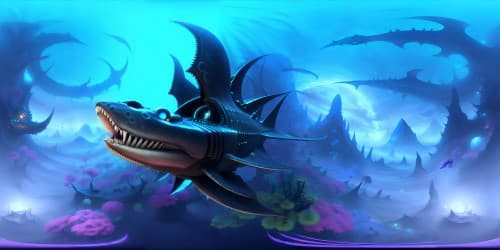 under water with a reaper leviathan in the distance from subnautica