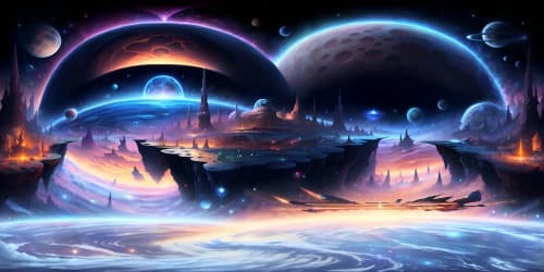 VR360 masterpiece, ultra-high resolution, interstellar conflict, armadas in devastating combat, spatially distributed detonations, obliterated celestial bodies serving as panorama. Titanic entities unleashing mayhem. Exaggerated fantasy art style, prioritizing monumental devastation, celestial turmoil.