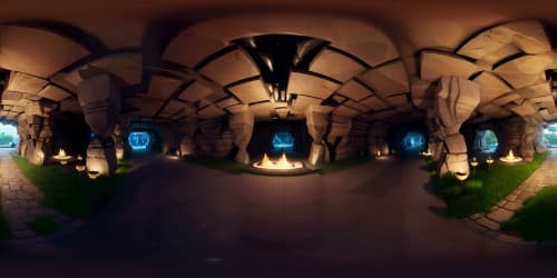 Masterpiece quality, ultra high resolution, VR360 subterranean scene. Intricate, vast stalactite formations overhead, underfoot a mirror-like obsidian floor. Contrast of rough elements, striking smoothness. Delivering Pixar-style visual intensity, for immersive VR360 experience.