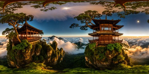 An intricately detailed and flawless depiction of an Asian-inspired outdoor scene, showcasing hyper-realistic decaying buildings, lush overgrown foliage, eerie mist weaving through ancient lantern-lit streets, detailed textures, and a hauntingly beautiful moonlit sky.