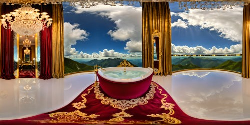 Bathed in ethereal glow, an immaculate and opulent heavenly chamber, dazzling with intricate crystal chandeliers, gilded accents, floor-to-ceiling mirrors reflecting cascading light beams, and plush velvet furnishings, meticulously detailed in ultra high resolution, a digital masterpiece of luxurious perfection.