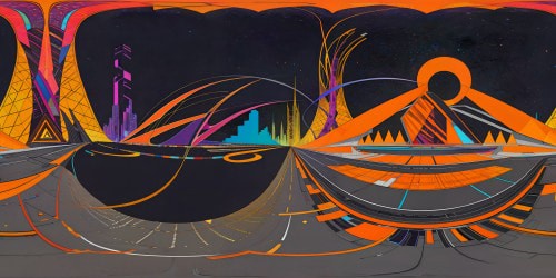 An awe-inspiring futuristic spaceship bridge rendered flawlessly in ultra-high resolution VR, neon orange hues striking against sleek blacks while casting mesmerizing geometric holograms under an ethereal glow, unveiling an 18K panoramic space view of Earth glittering below, a mesmerizing technical and artistic marvel.