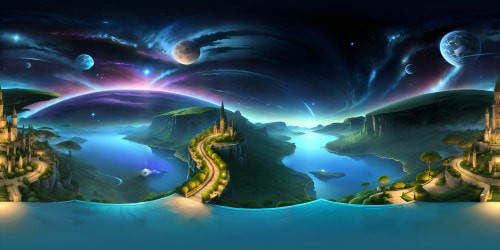 Masterpiece painting quality, tranquil, starlit night sky, VR360 encompassing view. Ultra high-definition, stars gradually descending, serene cosmic ballet. VR360 panorama, hints of tranquil landscape silhouettes, twinkling starfall mirroring in serene waters. Style: Rembrandt meets digital futurescape.