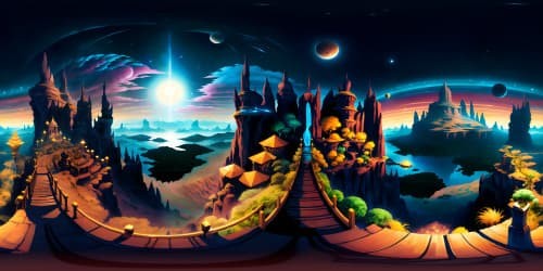 Masterpiece quality, ultra-high-res VR360, obsidian-tinged night sky. Ethereal star clusters gleaming, far-off cosmic realms. Realistic celestial bodies, breathtaking, luminescent alignment. VR360, sublime nocturnal grandeur, exquisite precision.