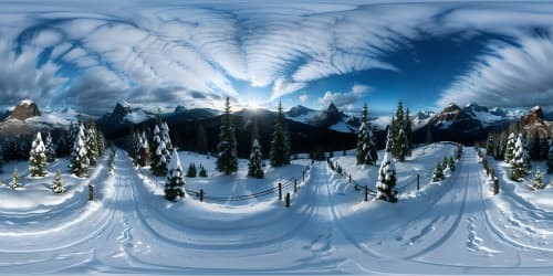 Masterpiece quality VR360 scene, ultra-high resolution, cascading snowfalls, spectral Halloween elements, icy, gothic charades, enhanced by chiaroscuro