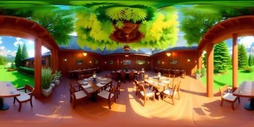 green small pine tree in a dining hall