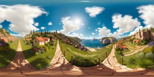 Masterpiece art quality, ultra-high-resolution VR360 landscape. Use of bold and vivid colors, patterns and textures, intricate detailing. Uncanny realism, opt for painting-like aesthetics. No specific theme, open to interpretation.