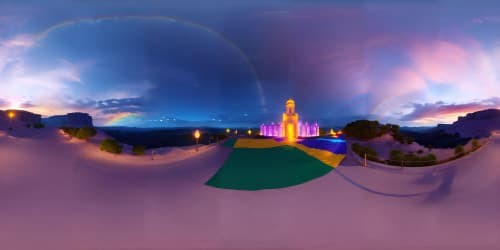 bright rainbow colored  pride city purple sky