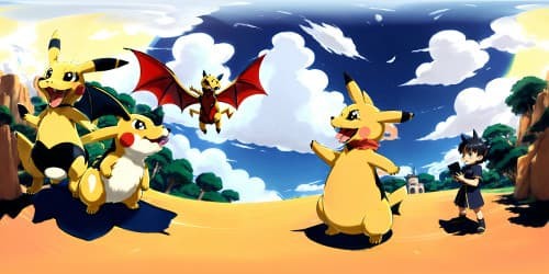 Pokemon: Charizard playing with Pikachu