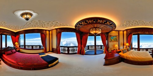 An impeccably designed, ultra high-resolution bedroom showcasing a collection of exceptional handcrafted wooden furniture, intricate carvings, ornate tapestries, breathtaking mural paintings, softly glowing lanterns, and luxurious textiles, evoking a sense of unparalleled craftsmanship and artistic excellence.