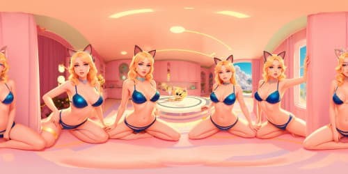 best quality, masterpiece, ultra high res, trio of 40 year old princesses_wearing white fur coats_wearing gold hoop earrings_wearing pink lip gloss_one has blue eyes_two of them are blonde_they are squatting_licking lollipops_close up of armpit_ cat ears