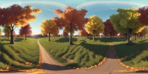 endless grass field autumn trees sunset on the horizon skyview