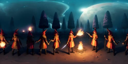 four african american women with dreadlocks. they are sexy. wearing thigh high boots. one has a hood on. they are magic spellcasters. four black females. two are carrying flaming swords. the witches are running to battle with pretty red haired witches.