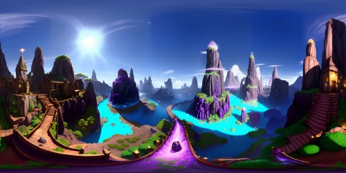 Elaborate wizard's den, spell books floating, mystical orbs of light. Shimmering amethyst stalactites, jade-laced rock formations. Exquisite VR360 crystal ball revealing shifting cosmic visions. Fantasy digital art style, high contrast, complex textures. VR360 view, rich color saturation, surreal glow.