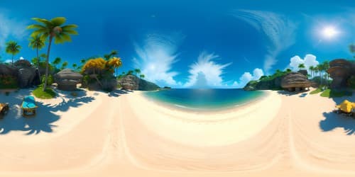Masterpiece-level VR360 representation, ultra high-resolution, vibrant Florida scenery. Palm-lined horizons, sun-drenched beaches, crystal-clear waters, expansive ocean views, coral reefs. Naturalistic, high realism style, minute detail emphasis. VR360 experience, immersion in the serene beauty of Florida.