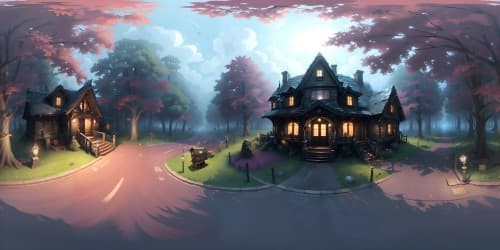 a scary dark house inte woods. the woods are dark and forboding. an evil witch lives in the scary dark house. the house as giant chicken legs. the forestt is dark and misty. the sky is dark