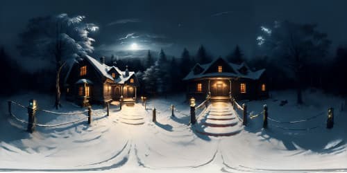 a dark scary old house deep in the woods_there are large spider webs inthe trees_the old house is dark except for one light on upstairs_witches live here_the witches are wearing black leotards_