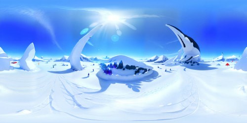 Crystal-clear Arctic waters, ethereal orcas gliding, fragile ice floes. VR360 panorama, majestic ice sculptures, radiant sunlight diffusing underwater. Pixar-style, meticulously rendered, ultra high res details. Perfect union VR360 aquatic solitude, breathtaking, masterful artistry.