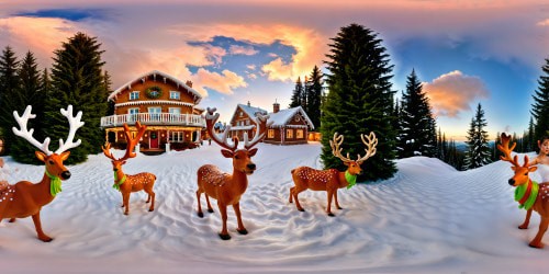 A mesmerizing Christmas wonderland adorned with glittering snow-covered evergreens, twinkling icicle lights, majestic reindeer sculptures, flawless gingerbread houses, and a flawless starlit sky, in ultra-high resolution for a truly immersive masterpiece.