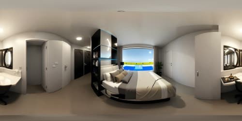 VR360 vista, celestial quality, artistic masterpiece, ultra-high-resolution, tranquil bedroom setting, plush bed, beaming happiness, radiant soft lighting, serene evening atmosphere, stylistic blend of realism, impressionism