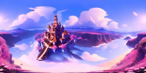 beautiful castle pink roses dragons flying in cear blue sky 