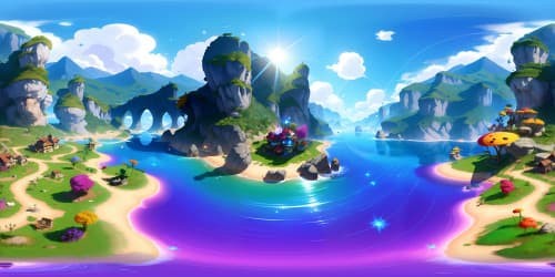 Rayman 2 gaming universe, ultra-high-resolution VR360 view, vivid colors, surreal landscapes. Floating islands, magical flora, pixie dust in the air. Artist's masterpiece, best quality, capturing VR360 enchantment.