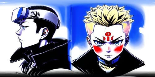 Jujutsu Kaisen, Gojo Satoru's eyes are blue and hair is silvet. with his typical black ribbon blinder cover one of hid eyes