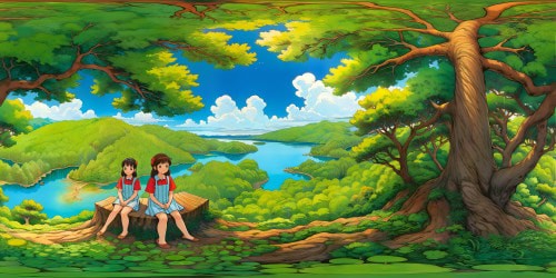 Forest with three lakes clear blue skies