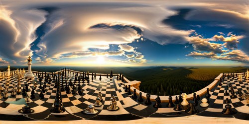 An otherworldly chessboard realm, with flawless marble pawns, towering crystal castles under surreal skies, bathed in the golden sun and silver moon, a breathtaking ultra-high-res masterpiece.