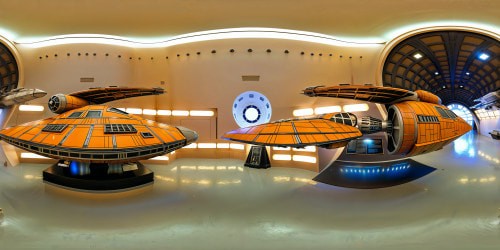 A flawlessly replicated Star Wars spaceship model exhibit, meticulously detailed in a grand gallery, with shimmering metallic hulls, glossy finishes, and intricate rivets, showcasing a breathtaking realism under soft gallery lighting, a highly detailed masterpiece of sci-fi wonder.