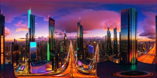 A flawless, high-resolution spectacle showcasing a futuristic cyberpunk cityscape at twilight, with holographic billboards casting neon reflections on sleek skyscrapers amid a bustling aerial metropolis bustling with cybernetic intricacies.