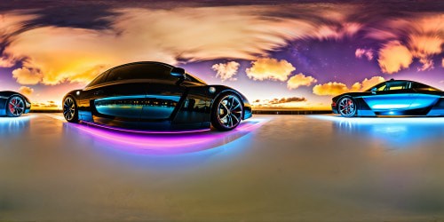 A futuristic Circuit Automobile flawlessly rendered under vibrant neon lights, reflecting off gleaming chrome surfaces against a velvety night sky, showcasing sleek architecture, dynamic angles, and immaculate reflective detailing in ultra-high resolution – a true masterpiece.