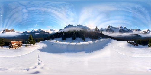 VR360 Colorado mountains panorama. Winter peaks, snow-capped valley, VR360 lens capturing antelopes at dusk. Sun ascent, cobalt sky. Ultra-photorealistic textures, 16k sharpness. Awestruck, serene atmosphere. Masterpiece-grade VR360 rendering. Ultra high-res, 8k precision. Realism fusion, tranquil ambience.