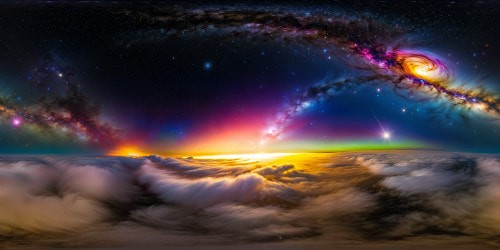 A breathtaking panoramic view of an expansive galaxy, showcasing swirling nebulae, glittering stars, radiant cosmic dust, and majestic celestial colors in flawless ultra-high resolution detail.