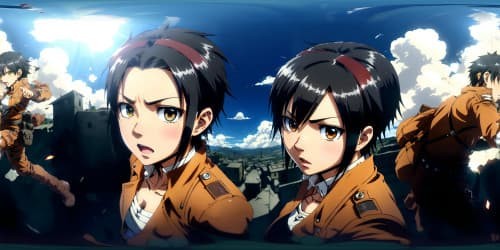 attack on titan Mikasa(in black hair and black )eyes and Eren (in black hair and black eyes)