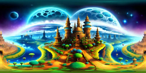 Cosmic temple, opulent galactical details, nebulous clouds, pulsating constellations, ethereal lighting, celestial architecture, spectral hues. Ultra high resolution, surreal art, VR360 masterpiece, intricate strokes, dreamlike ambience, VR360 spatial immensity.