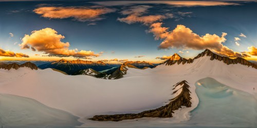 A breathtaking, flawlessly rendered 8K mountain vista at sunset, showcasing a majestic snow-capped peak, golden hues, velvety shadows, and a pristine alpine lake reflecting the sky's masterpiece.