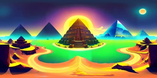 Ultra-high-resolution VR360 view, pyramid apex, grand Egyptian landscape, masterful digital painting style, top-tier details, endless desert panorama, ancient hieroglyphs, sunlit stones, breath-taking skybox.