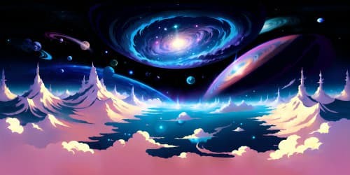 Limul Tempest universe, VR360, masterclass artistry. Ultra high-resolution, other-worldliness, fantasy style. Astounding cosmic palette, nebula patterns. VR360 dazzling celestial bodies, floating islands.