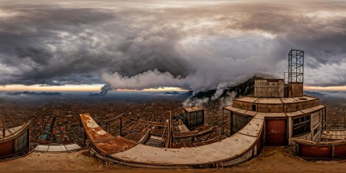 Exploring a meticulously detailed, post-apocalyptic cityscape ravaged by decay and destruction, with haunting abandoned buildings, ominous fog, eerie neon lights, scattered debris, twisted metal structures, and an unsettling sense of dread, captured in stunning ultra-high resolution, a flawless masterpiece reminiscent of the Resident Evil franchise.