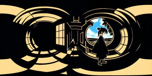 Ultra-high res VR360 scene, a tour-de-force in quality. Dominant black color palette, exquisite shadow play, nuance in obscurity. Style displays the mastery of chiaroscuro technique.