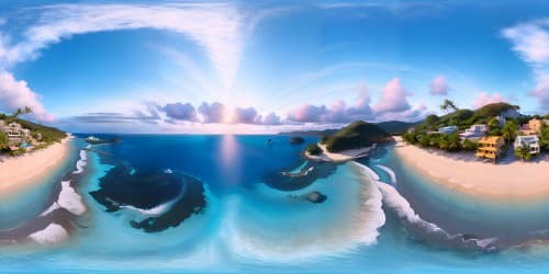 tropical beach sunset blue water pink sky dolphins lagoon