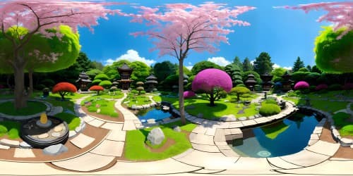 breathtakingly beautiful japanese garden, water features, stones, moss, sloths