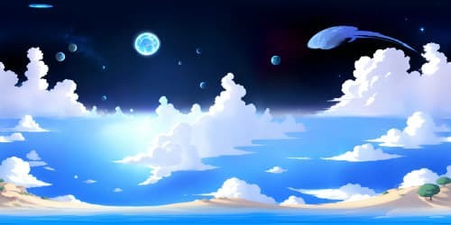 VR360 panorama, Celestial blue zenith, diamond-dust stars, nebula clusters. Azure, cobalt, cerulean hues. Ultra high-resolution, masterpiece-quality. Fantasy art aesthetics.