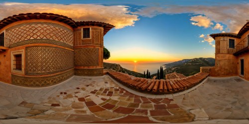 An impeccably detailed, flawlessly preserved ancient house with intricate mosaic tiles, weathered terracotta roof, and aged stone walls under the warm glow of a Mediterranean sunset, an astounding work of art captured in ultra-high resolution.