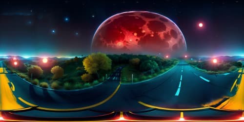 a red moon with a lot of blue and green stars in the sky galaxy