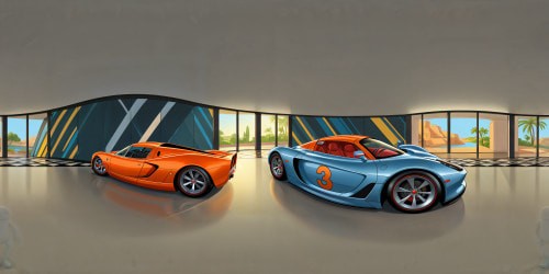 A meticulously sculpted supercar gleams under flawless studio lights, reflecting pure luxury in ultra-high resolution, its polished curves capturing Pixar-like perfection. This 360-degree virtual reality masterpiece showcases unparalleled automotive elegance, a visual opus of unrivaled quality and detail.