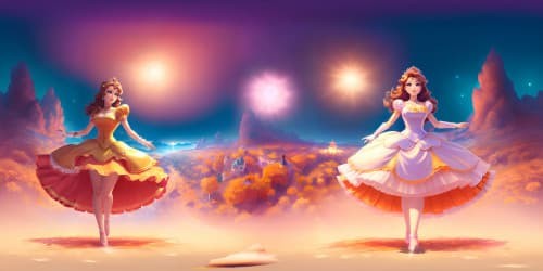 Princess Daisy(in brown hair) and Princess Peach (in pink dress) 